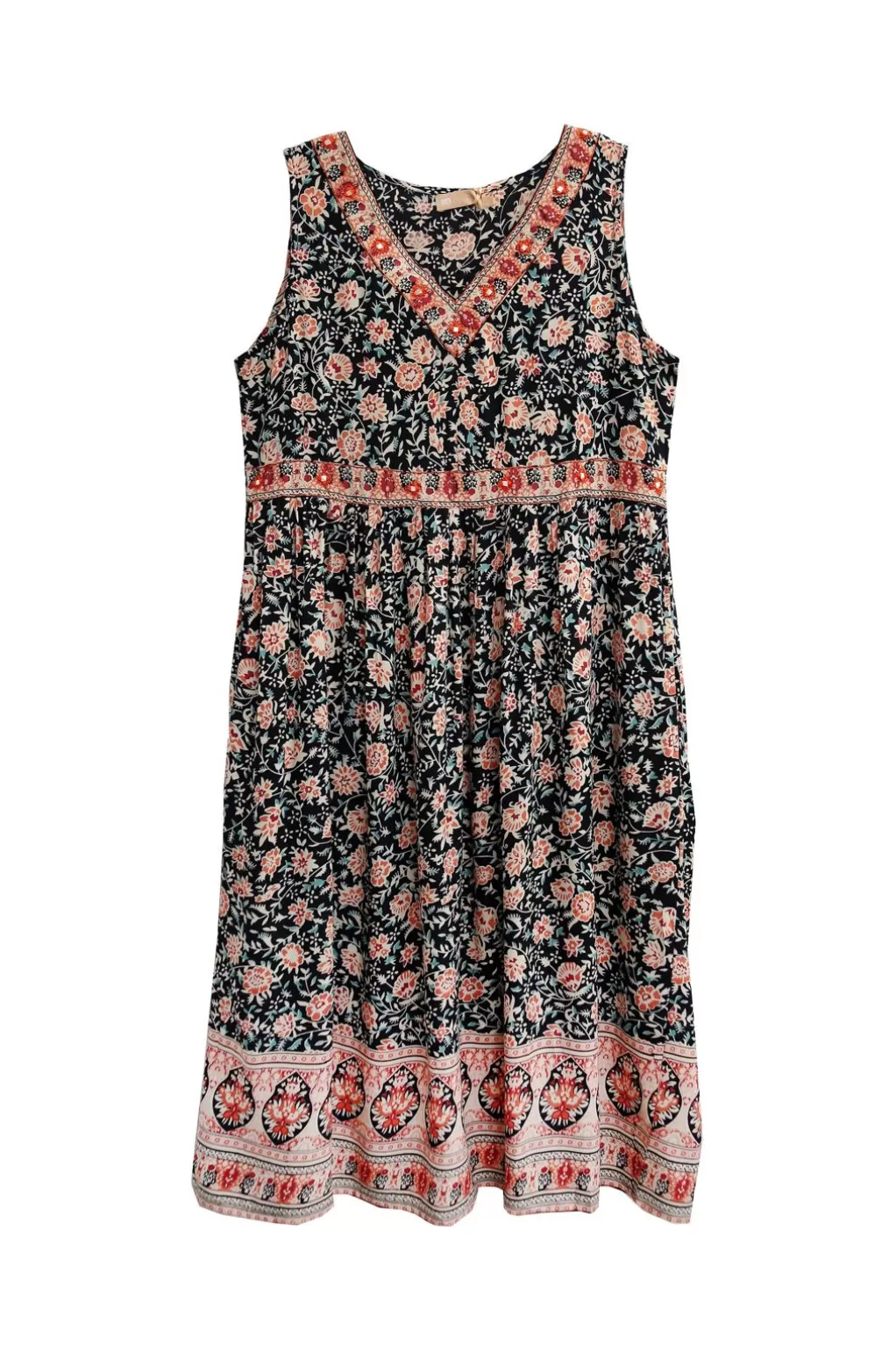 La Cera™ V-Neckline Empire Waist Border Print Dress - Plus Size