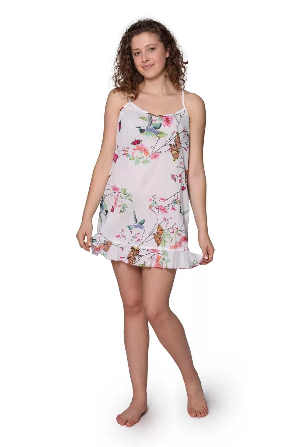 La Cera™ White Floral Cotton Chemise
