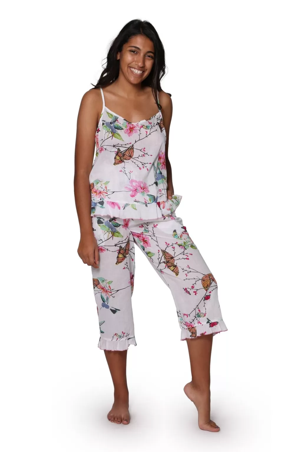 La Cera™ White Floral Cotton Pajamas