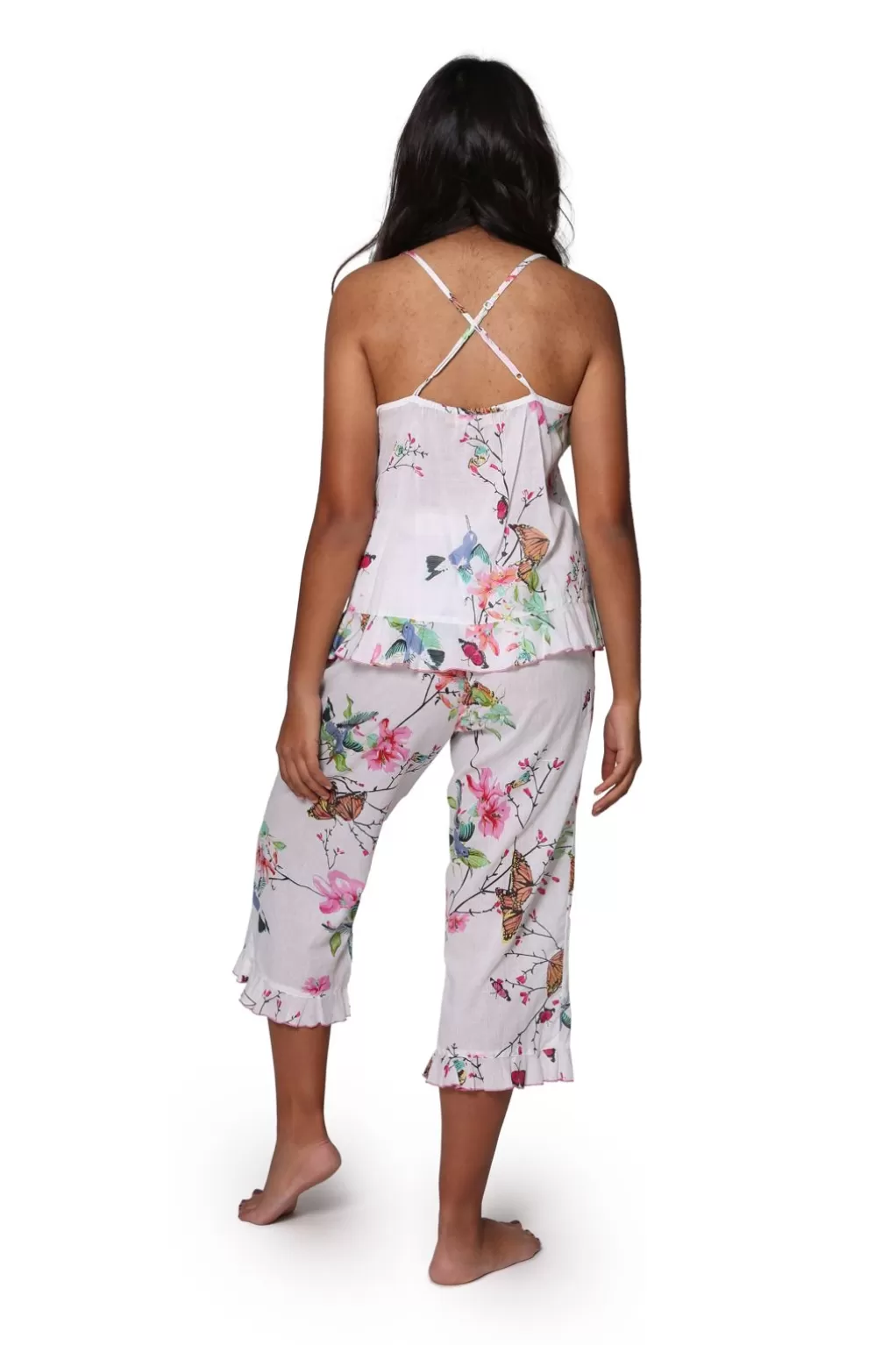 La Cera™ White Floral Cotton Pajamas
