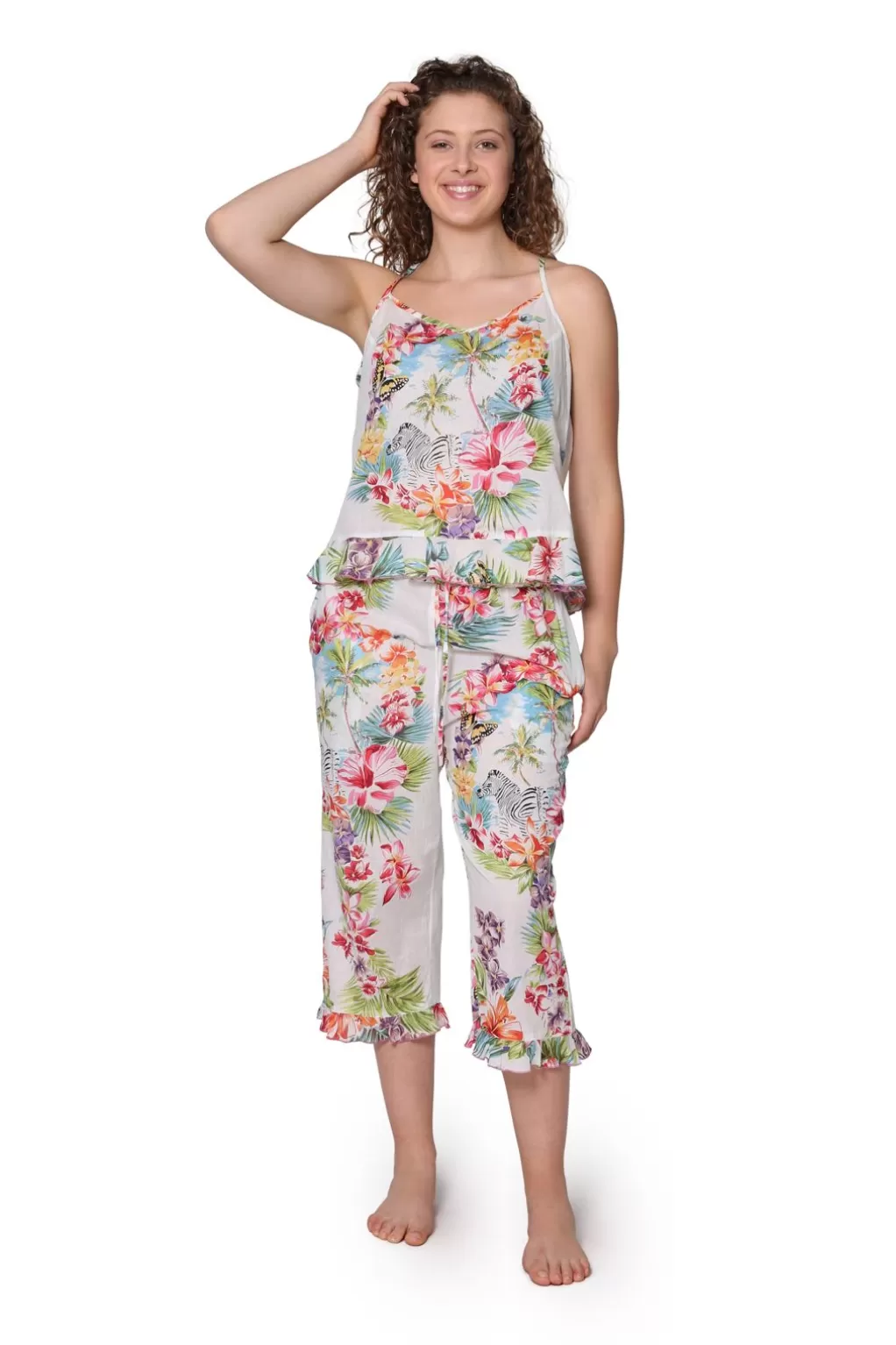 La Cera™ White Tropical Cotton Pajamas