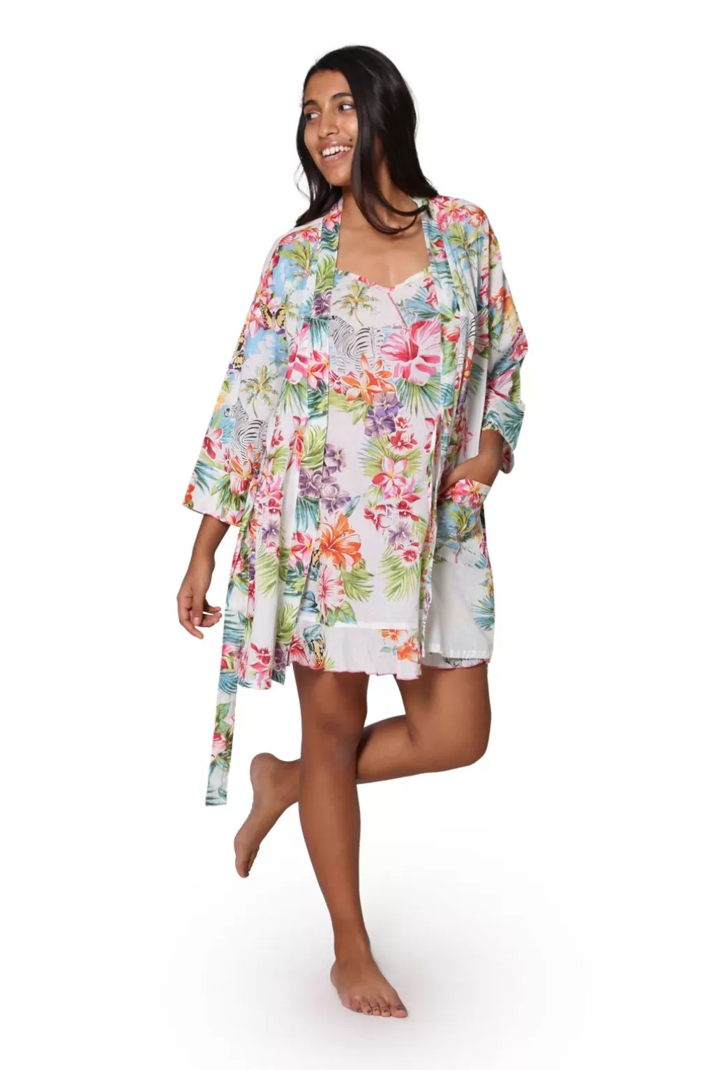 La Cera™ White Tropical Cotton Robe